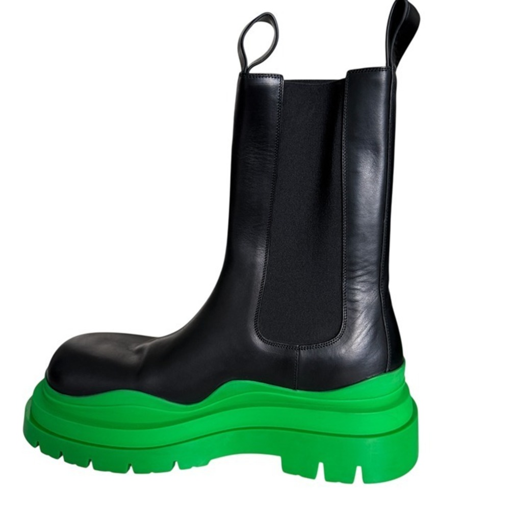 Bottega Veneta 630284 Military Calf Black Leather BV Green Black Tire Boots, 44+ - Picture 2 of 12